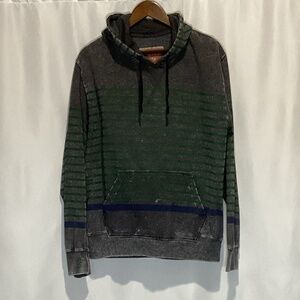 1659. Men’s Trademark Grey & Green Striped Hoodie EUC Size Large